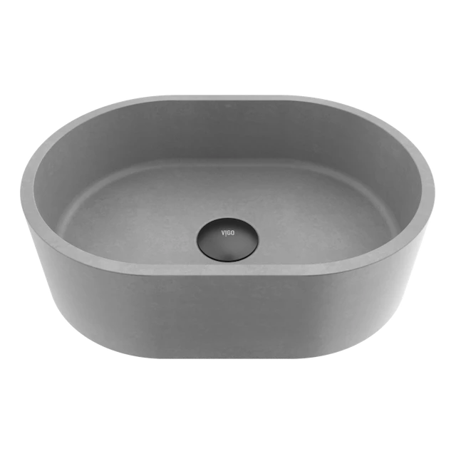 Giralda Gothic Gray Concreto Stone 16 in. L x 11 in. W x 5 in. H Oval Vessel Bathroom Sink - angle 1 - other
