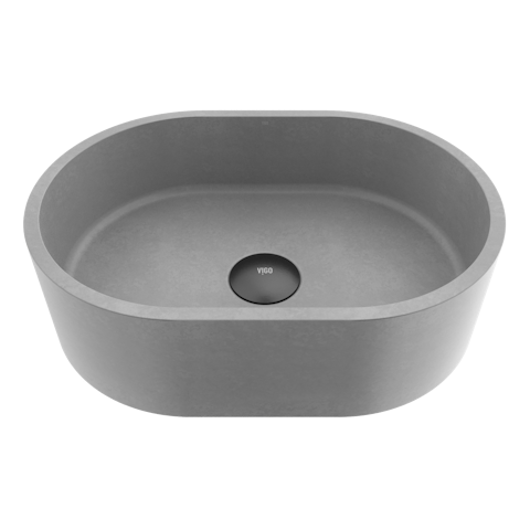Giralda Gothic Gray Concreto Stone 16 in. L x 11 in. W x 5 in. H Oval Vessel Bathroom Sink - image 1 - other