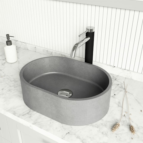 Giralda Gothic Gray Concreto Stone 16 in. L x 11 in. W x 5 in. H Oval Vessel Bathroom Sink - image 2 - other