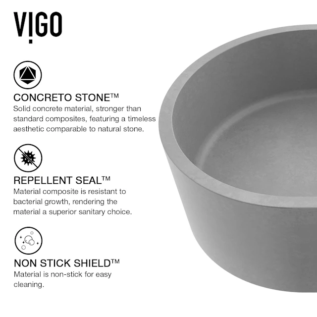 Giralda Gothic Gray Concreto Stone 16 in. L x 11 in. W x 5 in. H Oval Vessel Bathroom Sink - angle 4 - other