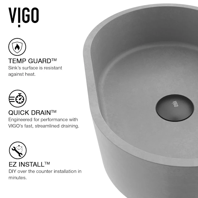 Giralda Gothic Gray Concreto Stone 16 in. L x 11 in. W x 5 in. H Oval Vessel Bathroom Sink - angle 5 - other