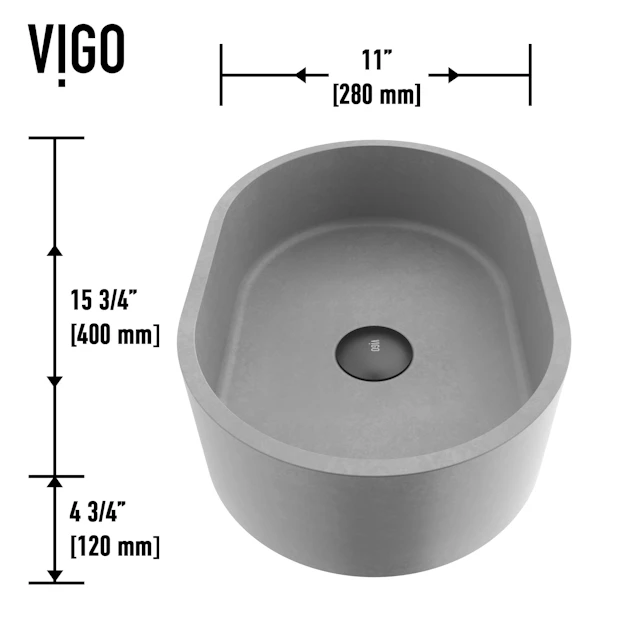 Giralda Gothic Gray Concreto Stone 16 in. L x 11 in. W x 5 in. H Oval Vessel Bathroom Sink - angle 6 - other