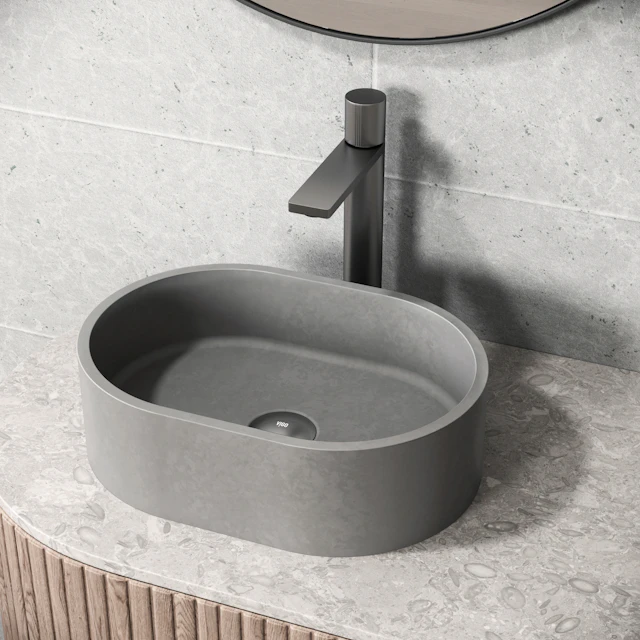 Giralda Gothic Gray Concreto Stone 16 in. L x 11 in. W x 5 in. H Oval Vessel Bathroom Sink - angle 7 - other