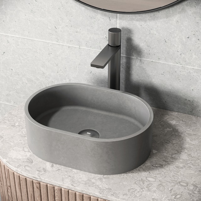 Giralda Gothic Gray Concreto Stone 16 in. L x 11 in. W x 5 in. H Oval Vessel Bathroom Sink - image 7 - other