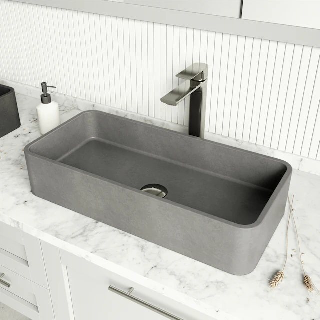 Palazzo Gothic Gray Concreto Stone 24 in. L x 11 in. W x 5 in. H Rectangular Vessel Bathroom Sink - angle 2 - other