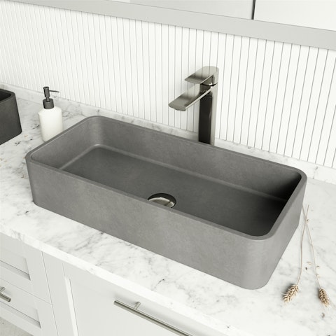 Palazzo Gothic Gray Concreto Stone 24 in. L x 11 in. W x 5 in. H Rectangular Vessel Bathroom Sink - image 2 - other