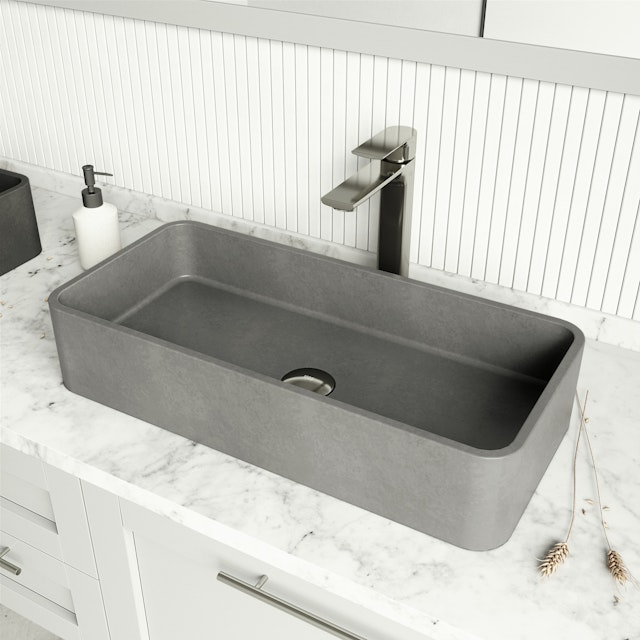 Palazzo Gothic Gray Concreto Stone 24 in. L x 11 in. W x 5 in. H Rectangular Vessel Bathroom Sink - image 2 - other