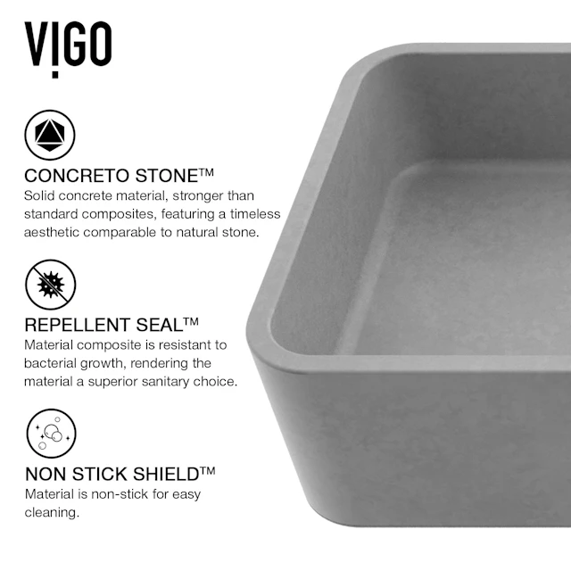 Palazzo Gothic Gray Concreto Stone 24 in. L x 11 in. W x 5 in. H Rectangular Vessel Bathroom Sink - angle 4 - other