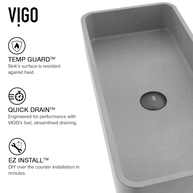 Palazzo Gothic Gray Concreto Stone 24 in. L x 11 in. W x 5 in. H Rectangular Vessel Bathroom Sink - angle 5 - other