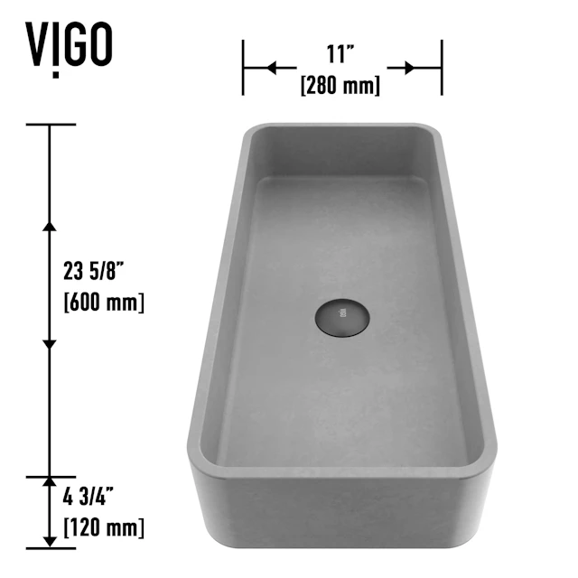 Palazzo Gothic Gray Concreto Stone 24 in. L x 11 in. W x 5 in. H Rectangular Vessel Bathroom Sink - angle 6 - other