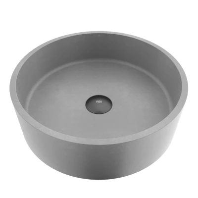 Palermo Gothic Gray Concreto Stone 15 in. L x 15 in. W x 5 in. H Round Vessel Bathroom Sink