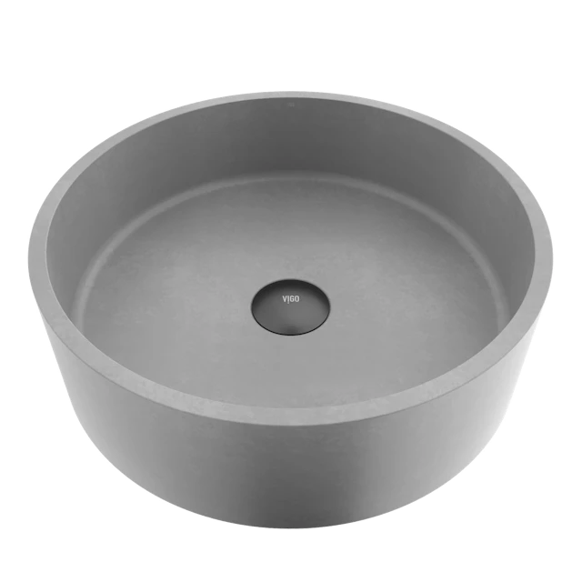 Palermo Gothic Gray Concreto Stone 15 in. L x 15 in. W x 5 in. H Round Vessel Bathroom Sink - angle 1 - other