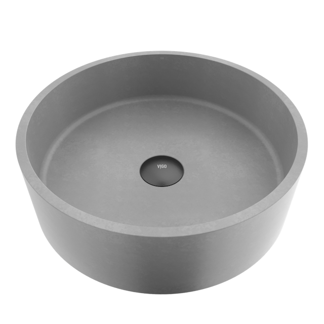 Palermo Gothic Gray Concreto Stone 15 in. L x 15 in. W x 5 in. H Round Vessel Bathroom Sink - image 1 - other