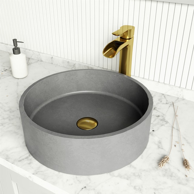 Palermo Gothic Gray Concreto Stone 15 in. L x 15 in. W x 5 in. H Round Vessel Bathroom Sink - image 2 - other