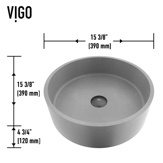 Palermo Gothic Gray Concreto Stone 15 in. L x 15 in. W x 5 in. H Round Vessel Bathroom Sink - angle 6 - other