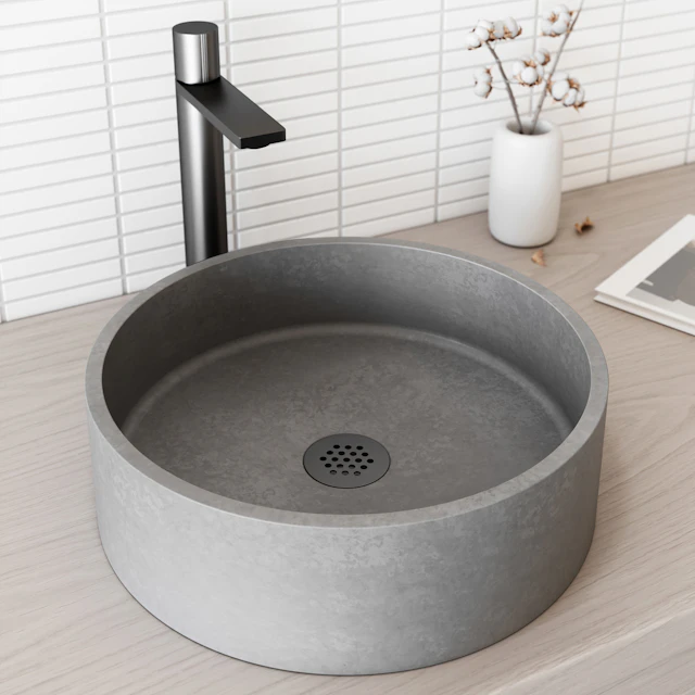 Palermo Gothic Gray Concreto Stone 15 in. L x 15 in. W x 5 in. H Round Vessel Bathroom Sink - angle 7 - other