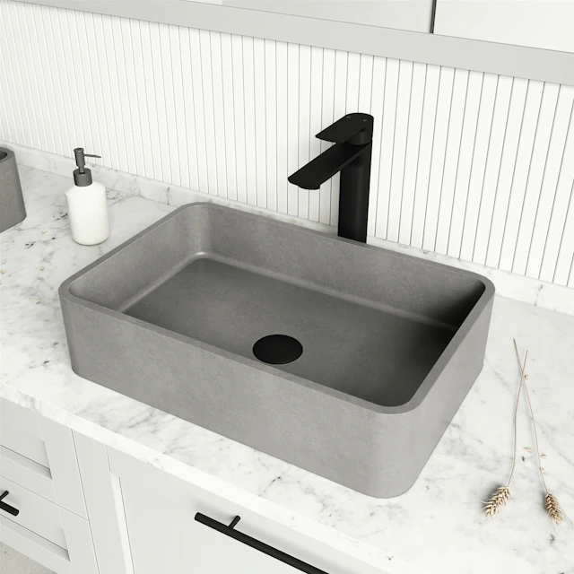 Cordoba Gothic Gray Concreto Stone 20 in. L x 13 in. W x 5 in. H Rectangular Vessel Bathroom Sink - angle 2 - other