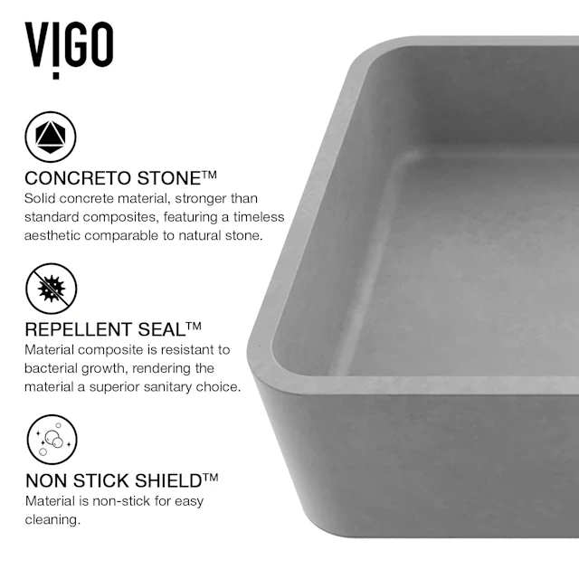 Cordoba Gothic Gray Concreto Stone 20 in. L x 13 in. W x 5 in. H Rectangular Vessel Bathroom Sink - angle 4 - other