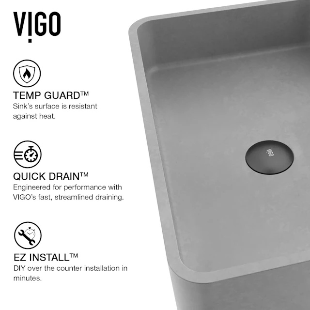 Cordoba Gothic Gray Concreto Stone 20 in. L x 13 in. W x 5 in. H Rectangular Vessel Bathroom Sink - angle 5 - other
