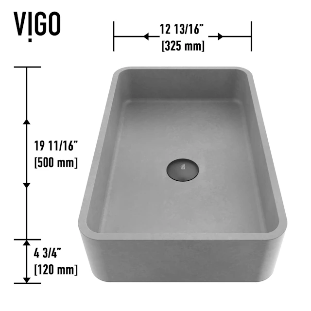 Cordoba Gothic Gray Concreto Stone 20 in. L x 13 in. W x 5 in. H Rectangular Vessel Bathroom Sink - angle 6 - other