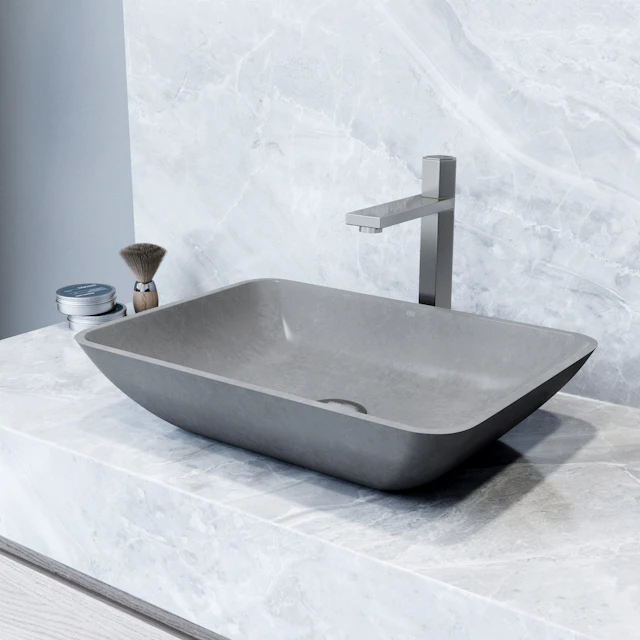 Duomo Gothic Gray Concreto Stone 18 in. L x 13 in. W x 4 in. H Rectangular Vessel Bathroom Sink - angle 11 - other