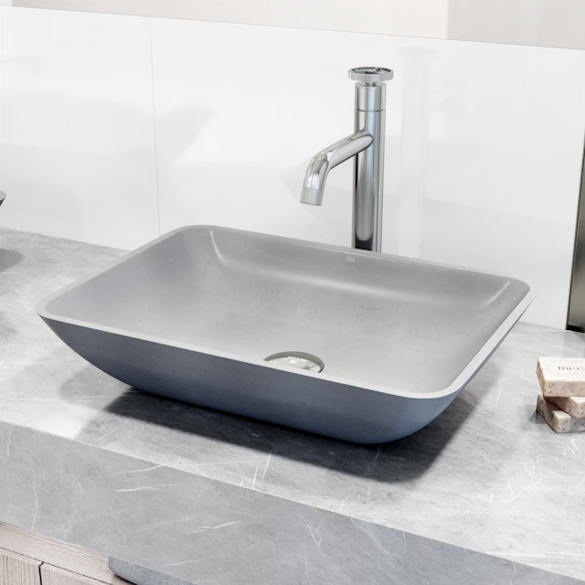 Duomo Gothic Gray Concreto Stone 18 in. L x 13 in. W x 4 in. H Rectangular Vessel Bathroom Sink - angle 3 - other