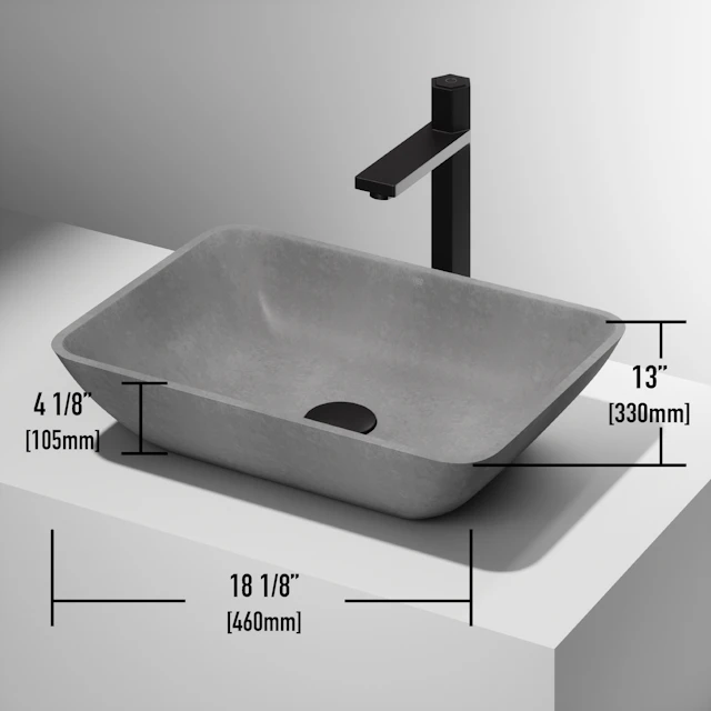 Duomo Gothic Gray Concreto Stone 18 in. L x 13 in. W x 4 in. H Rectangular Vessel Bathroom Sink - angle 5 - other