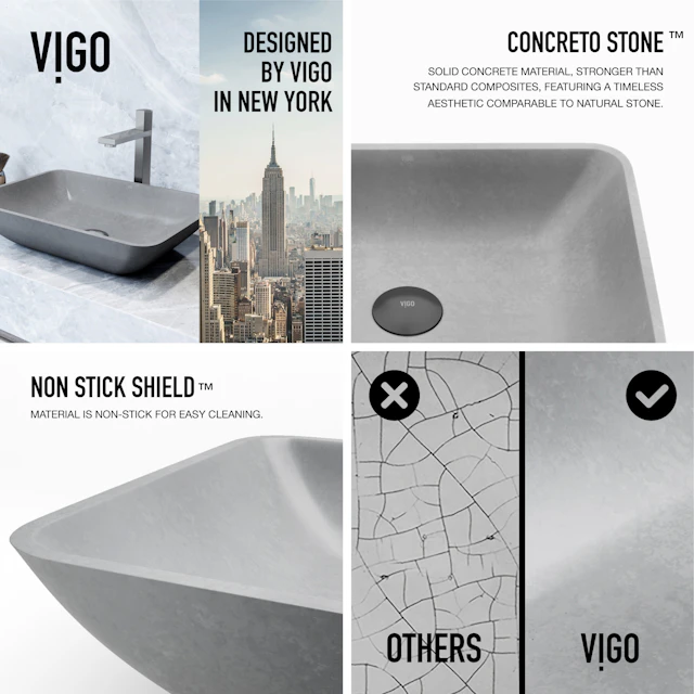 Duomo Gothic Gray Concreto Stone 18 in. L x 13 in. W x 4 in. H Rectangular Vessel Bathroom Sink - angle 6 - other