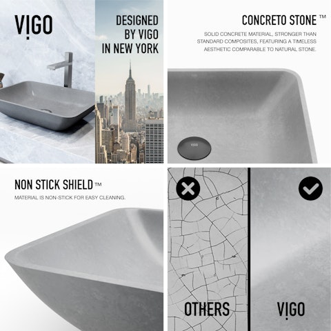 Duomo Gothic Gray Concreto Stone 18 in. L x 13 in. W x 4 in. H Rectangular Vessel Bathroom Sink - image 6 - other