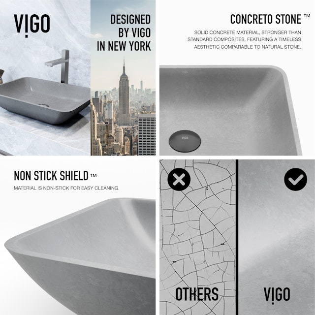 Duomo Gothic Gray Concreto Stone 18 in. L x 13 in. W x 4 in. H Rectangular Vessel Bathroom Sink - image 6 - other