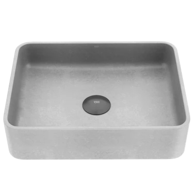 Segovia Gothic Gray Concreto Stone 16 in. L x 12 in. W x 4 in. H Rectangular Vessel Bathroom Sink