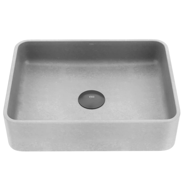 Segovia Gothic Gray Concreto Stone 16 in. L x 12 in. W x 4 in. H Rectangular Vessel Bathroom Sink - angle 1 - other