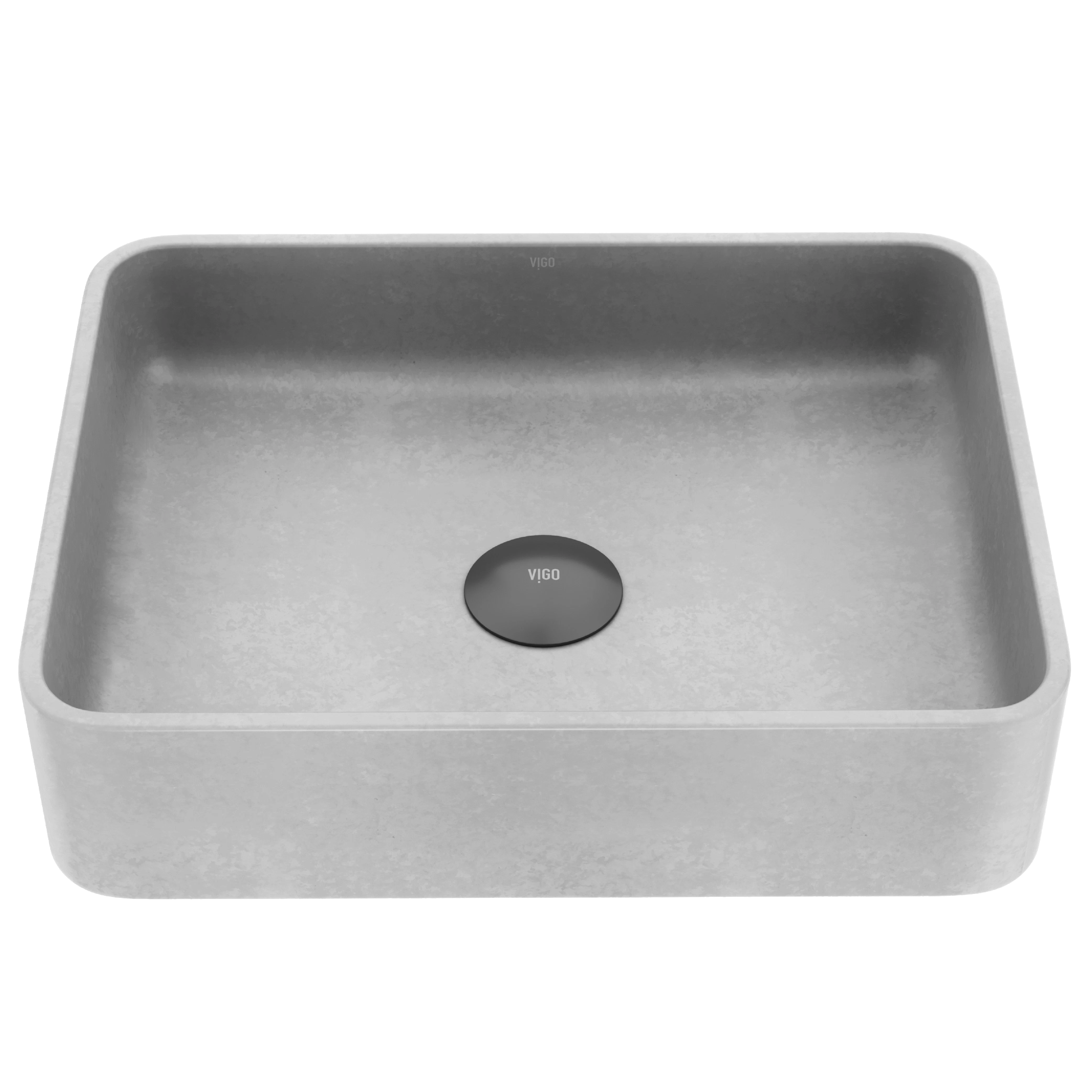 Segovia Gothic Gray Concreto Stone 16 in. L x 12 in. W x 4 in. H Rectangular Vessel Bathroom Sink