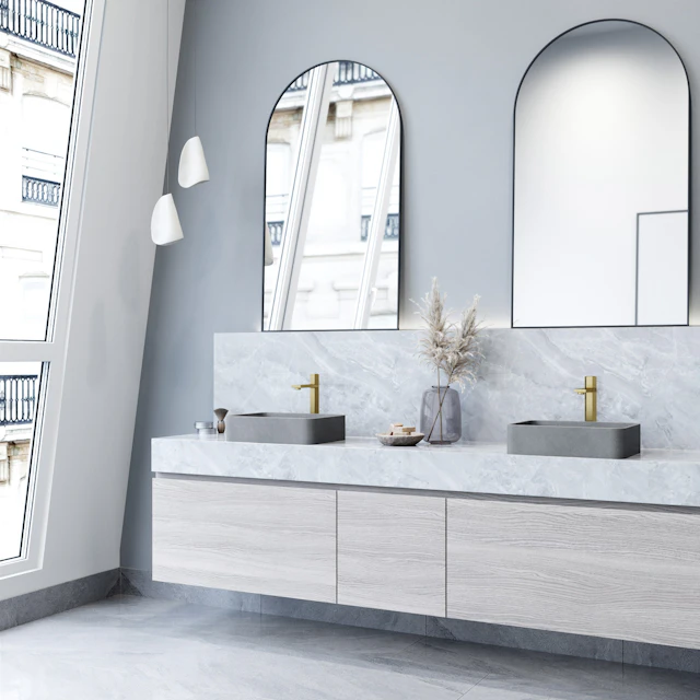 Segovia Gothic Gray Concreto Stone 16 in. L x 12 in. W x 4 in. H Rectangular Vessel Bathroom Sink - angle 2 - other