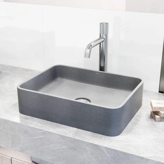 Segovia Gothic Gray Concreto Stone 16 in. L x 12 in. W x 4 in. H Rectangular Vessel Bathroom Sink - angle 3 - other