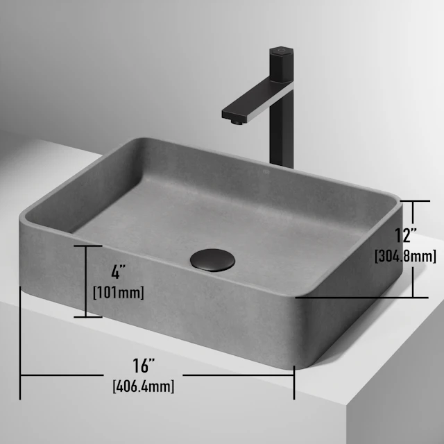 Segovia Gothic Gray Concreto Stone 16 in. L x 12 in. W x 4 in. H Rectangular Vessel Bathroom Sink - angle 5 - other