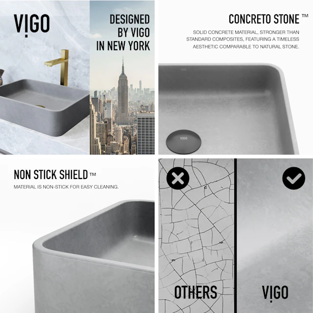 Segovia Gothic Gray Concreto Stone 16 in. L x 12 in. W x 4 in. H Rectangular Vessel Bathroom Sink - angle 6 - other
