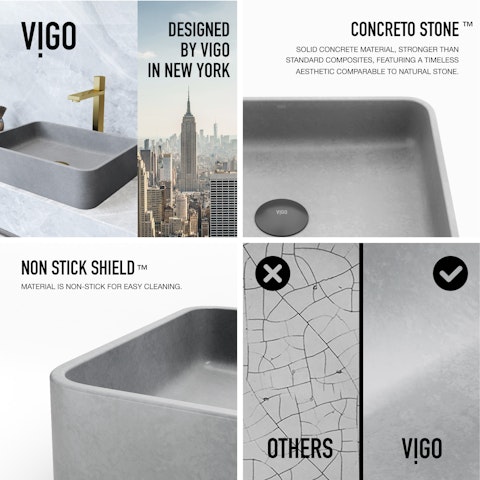 Segovia Gothic Gray Concreto Stone 16 in. L x 12 in. W x 4 in. H Rectangular Vessel Bathroom Sink - image 6 - other