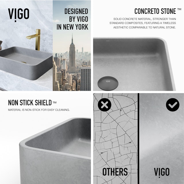 Segovia Gothic Gray Concreto Stone 16 in. L x 12 in. W x 4 in. H Rectangular Vessel Bathroom Sink - image 6 - other