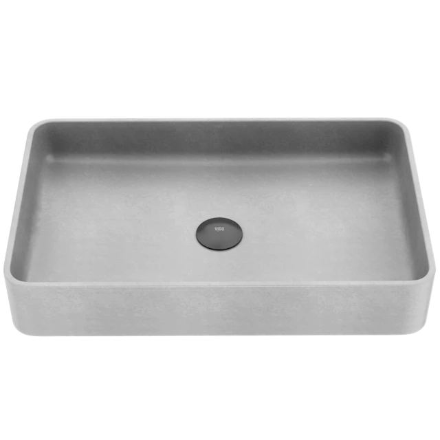Basilica Gothic Gray Concreto Stone 23 in. L x 14 in. W x 4 in. H Rectangular Vessel Bathroom Sink - angle 1 - other