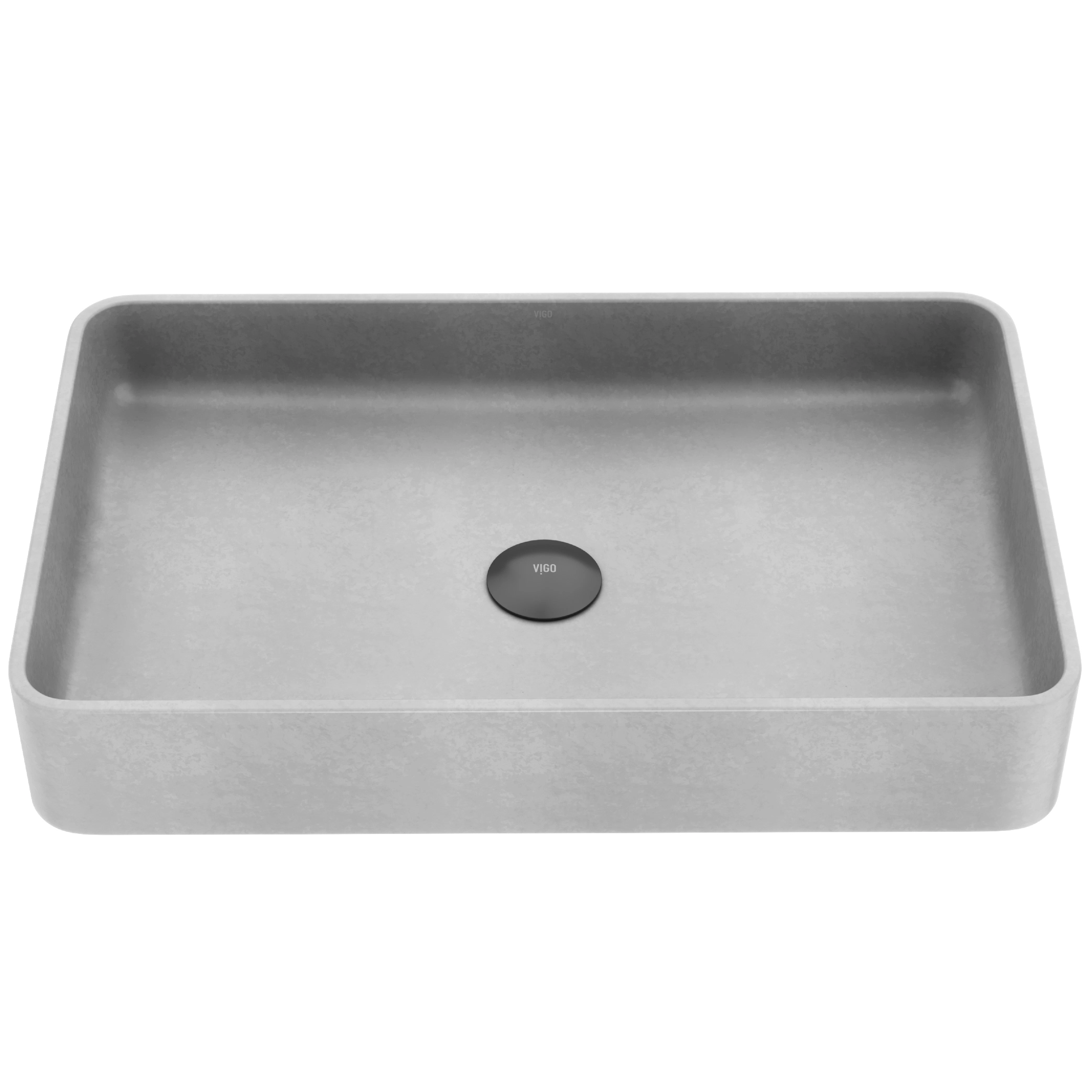 Basilica Gothic Gray Concreto Stone 23 in. L x 14 in. W x 4 in. H Rectangular Vessel Bathroom Sink