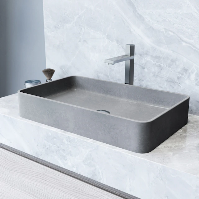 Basilica Gothic Gray Concreto Stone 23 in. L x 14 in. W x 4 in. H Rectangular Vessel Bathroom Sink - angle 11 - other
