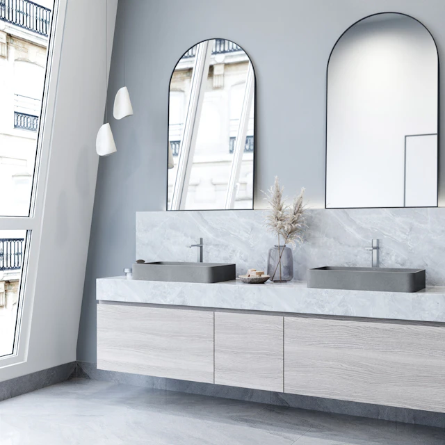 Basilica Gothic Gray Concreto Stone 23 in. L x 14 in. W x 4 in. H Rectangular Vessel Bathroom Sink - angle 2 - other