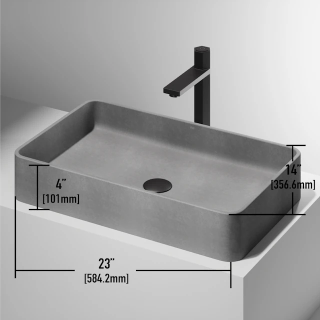 Basilica Gothic Gray Concreto Stone 23 in. L x 14 in. W x 4 in. H Rectangular Vessel Bathroom Sink - angle 5 - other