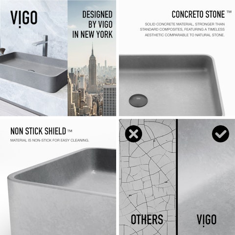 Basilica Gothic Gray Concreto Stone 23 in. L x 14 in. W x 4 in. H Rectangular Vessel Bathroom Sink - image 6 - other