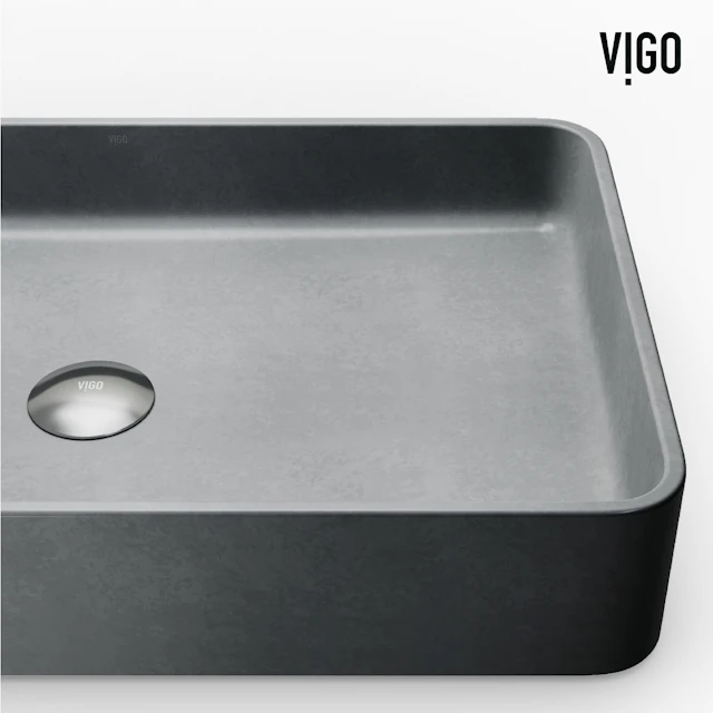 Basilica Gothic Gray Concreto Stone 23 in. L x 14 in. W x 4 in. H Rectangular Vessel Bathroom Sink - angle 7 - other