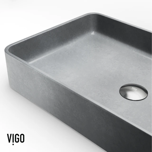 Basilica Gothic Gray Concreto Stone 23 in. L x 14 in. W x 4 in. H Rectangular Vessel Bathroom Sink - angle 9 - other