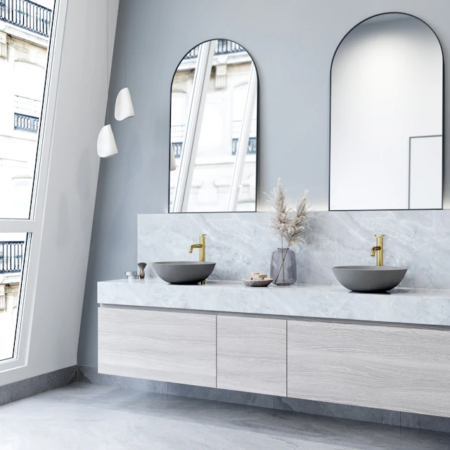 Ravenna Gothic Gray Concreto Stone 16 in. L x 16 in. W x 5 in. H Round Vessel Bathroom Sink - angle 2 - other