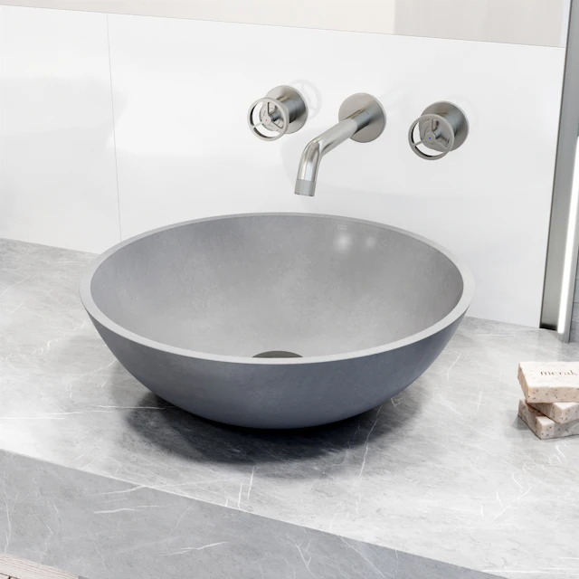Ravenna Gothic Gray Concreto Stone 16 in. L x 16 in. W x 5 in. H Round Vessel Bathroom Sink - angle 3 - other
