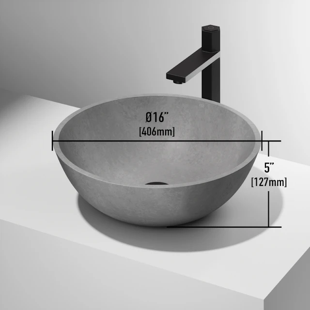 Ravenna Gothic Gray Concreto Stone 16 in. L x 16 in. W x 5 in. H Round Vessel Bathroom Sink - angle 5 - other